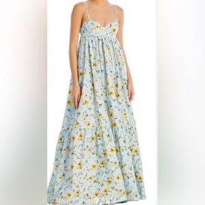 Aqua Light Blue Floral Maxi Dress